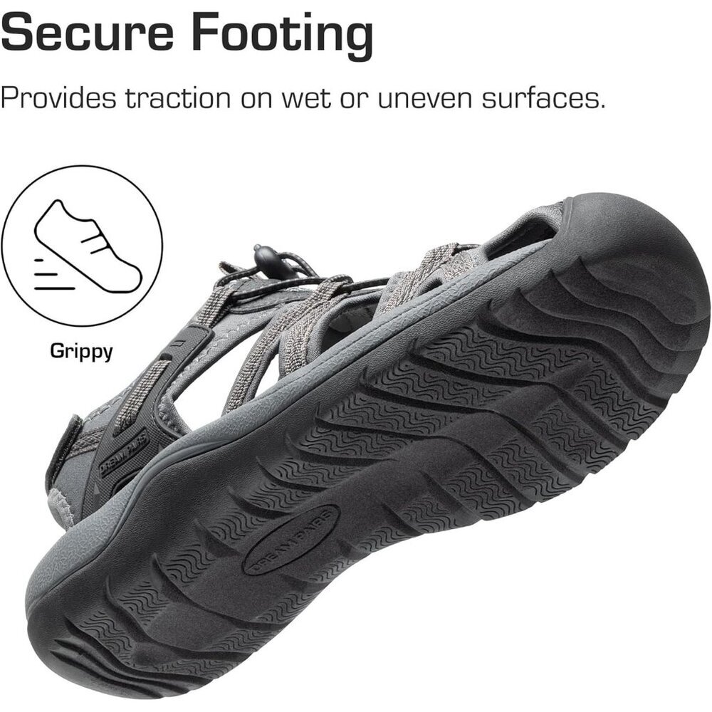 Hiking Sandals Men's Black Gray Athletic Cushioned Closed Toe Fisherman Shoes - Picture 5 of 8